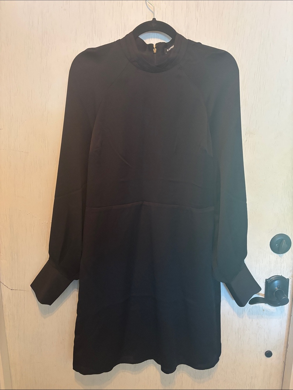 Express Black Long-Sleeve Mock Neck Shift Dress